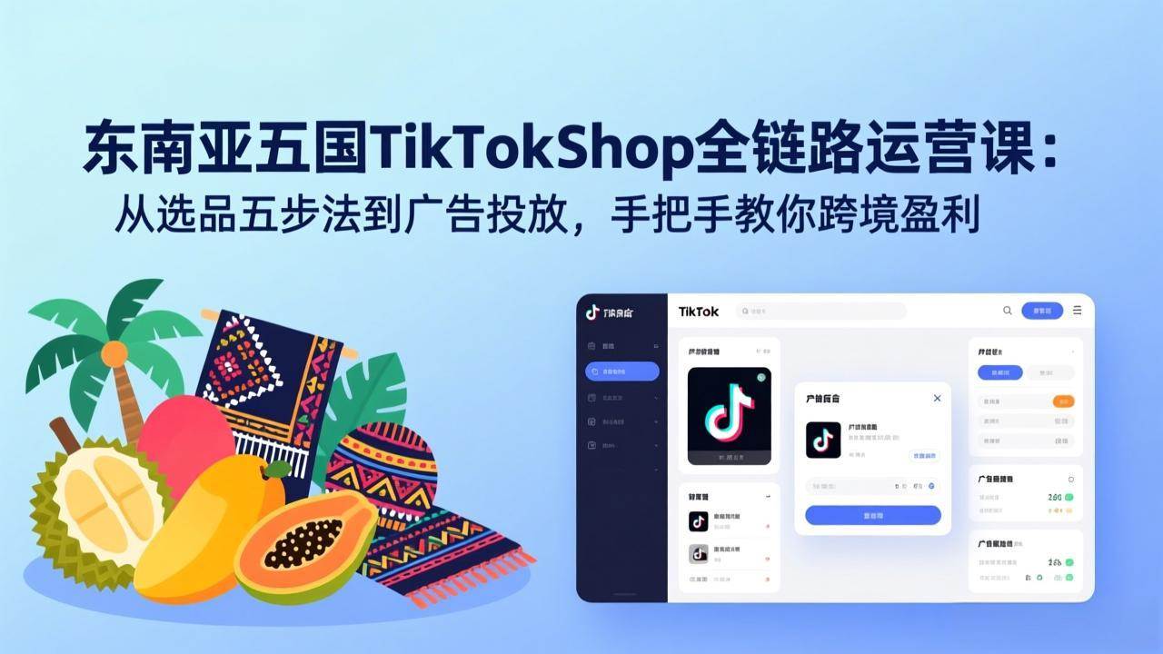 （17511期）东南亚五国TikTok Shop全链路运营课：从选品五步法到广告投放，手把手教你跨境盈利-淘秘副业
