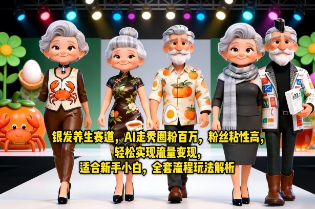 银发养生赛道，AI走秀圈粉百万，粉丝粘性高，轻松实现流量变现，适合新手小白，全套流程玩法解析-淘秘副业