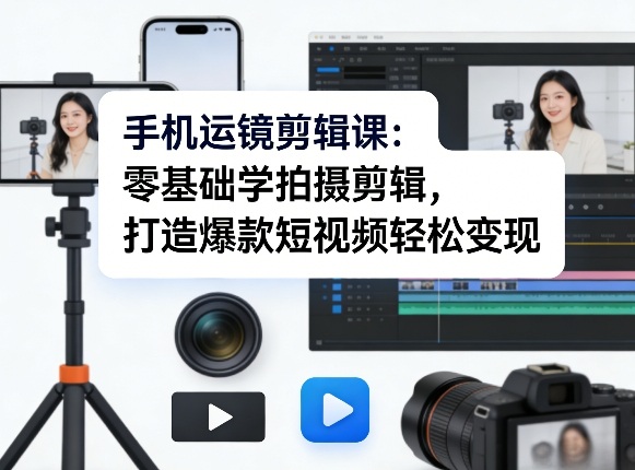 手机运镜剪辑课：零基础学拍摄剪辑，打造爆款短视频轻松变现-淘秘副业