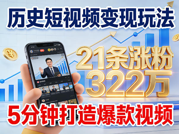 历史短视频变现玩法，不露脸出镜，5分钟打造爆款视频-淘秘副业
