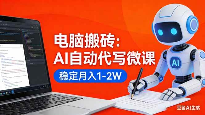 （17582期）电脑搬砖：AI自动代写微课，稳定月入1-2W，提供接单渠道，0门槛小白可做！-淘秘副业