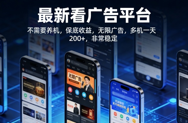 最新看广告平台，不需要养机，保底收益，无限广告，多机一天200+，非常稳定【揭秘】-淘秘副业
