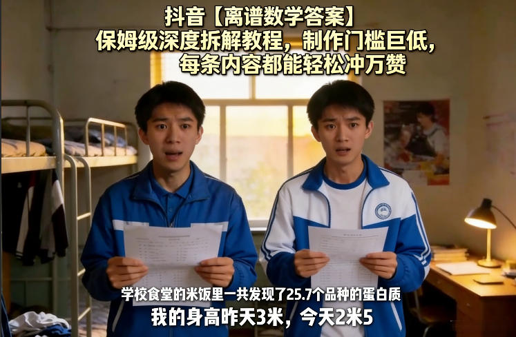 抖音【离谱数学答案】保姆级深度拆解教程，制作门槛巨低，每条内容都能轻松冲万赞，附详细步骤-淘秘副业