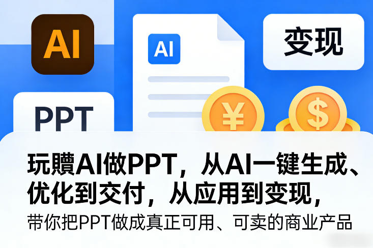 玩賺AI做PPT，从AI一键生成、优化到交付，从应用到变现，带你把PPT做成真正可用、可卖的商业产品-淘秘副业