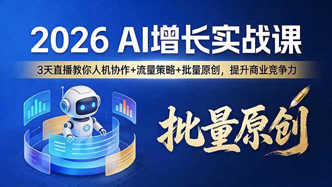 （17662期）2026 AI 增长实战课：3 天直播教你人机协作 + 流量策略 + 批量原创，提升商业竞争力-淘秘副业