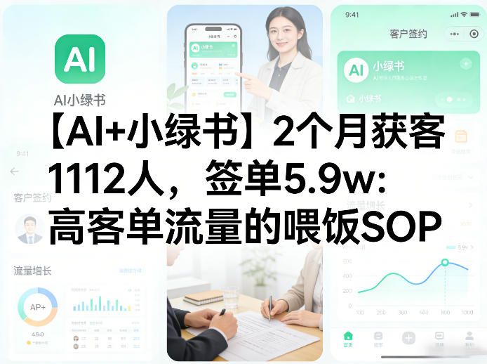 【AI+小绿书】2个月获客1112人，签单5.9w：高客单流量的喂饭SOP-淘秘副业