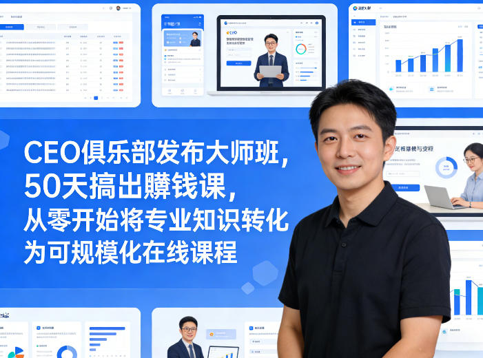 CEO俱乐部发布大师班，50天搞出賺钱课，从零开始将专业知识转化为可规模化在线课程-淘秘副业