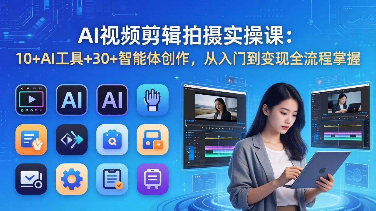（17818期）AI 视频剪辑拍摄实操课：10+AI工具+30+智能体创作，从入门到变现全流程掌握-淘秘副业