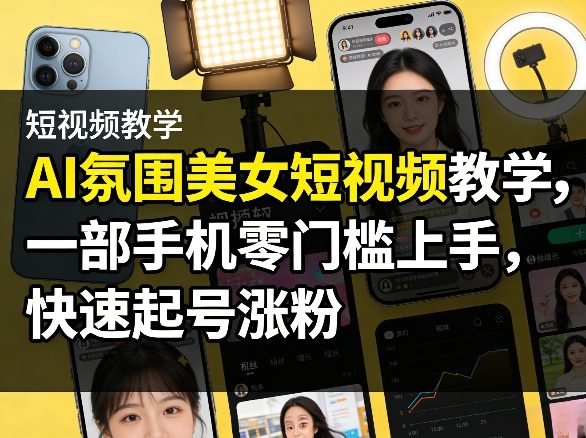 AI氛围美女短视频教学，一部手机零门槛上手，快速起号涨粉-淘秘副业