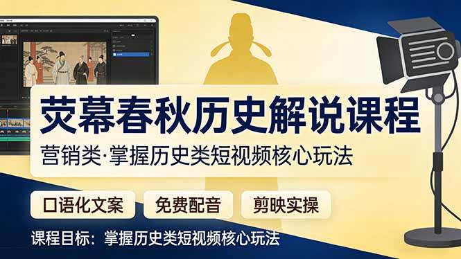 （17686期）荧幕春秋历史(营销类）解说课程：口语化文案+免费配音+剪映实操，掌握历史类短视频核心玩法-淘秘副业