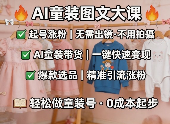 AI童装图文剪辑，某社群童装图文大课，起号涨粉、AI童装带货、爆款选品，无需出镜和拍摄-淘秘副业