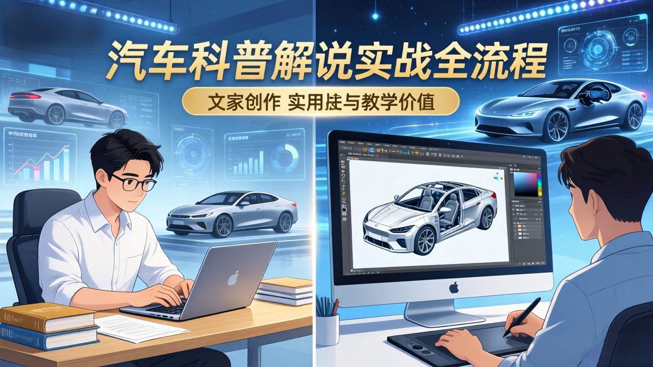 （17665期）抖音汽车科普解说实战：文案+动画+画面处理+去水印全流程，打造专业汽车科普视频-淘秘副业