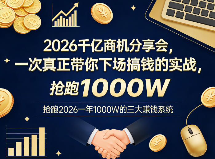 2026千亿商机分享会，一次真正带你下场搞钱的实战，抢跑2026一年1000W的三大賺钱系统-淘秘副业
