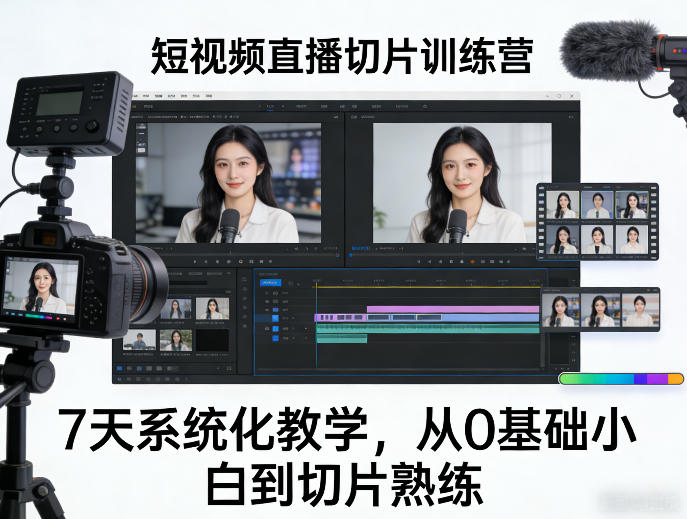 短视频直播切片训练营，7天系统化教学，从0基础小白到切片熟练-淘秘副业