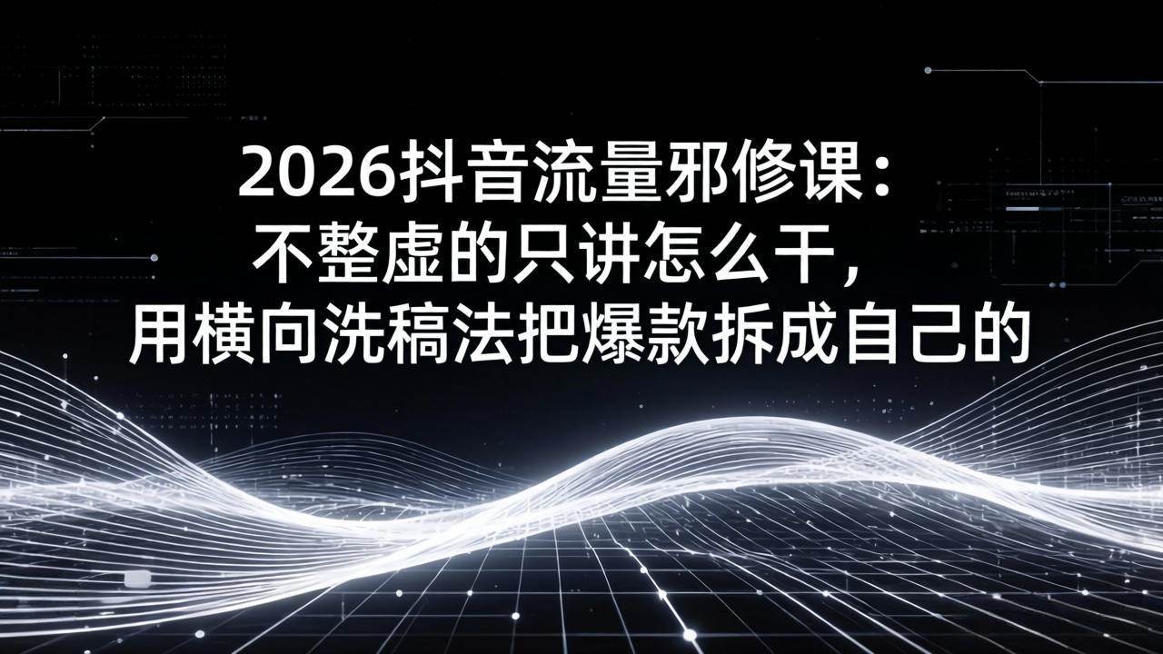 （17725期）2026抖音流量邪修课：不整虚的只讲怎么干，用横向洗稿法把爆款拆成自己的-淘秘副业