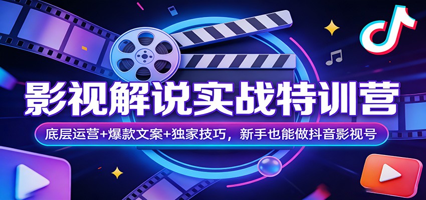 影视解说实战特训营：底层运营+爆款文案+独家技巧，新手也能做抖音影视号-淘秘副业
