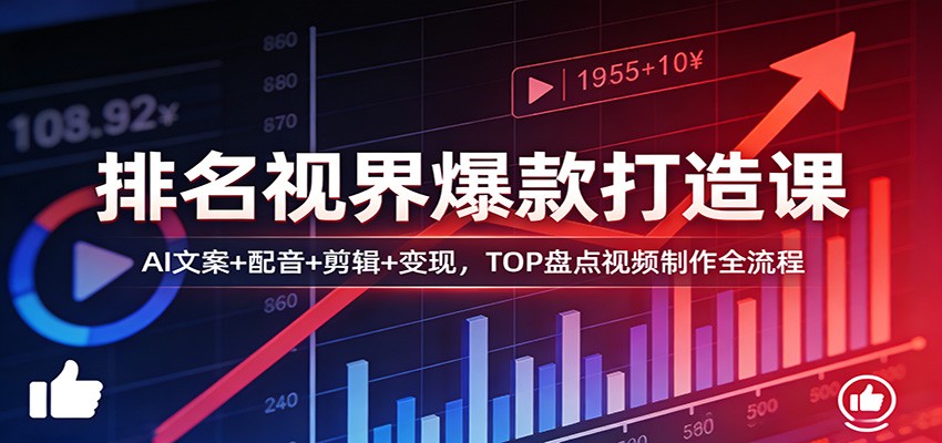 排名视界爆款打造课：AI文案+配音+剪辑+变现，TOP盘点视频制作全流程-淘秘副业
