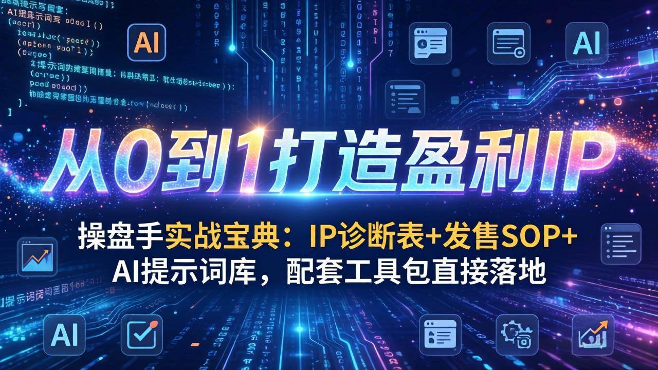 （17593期）操盘手实战宝典：IP诊断表+发售SOP+AI提示词库，配套工具包直接落地，从0到1打造盈利IP-淘秘副业