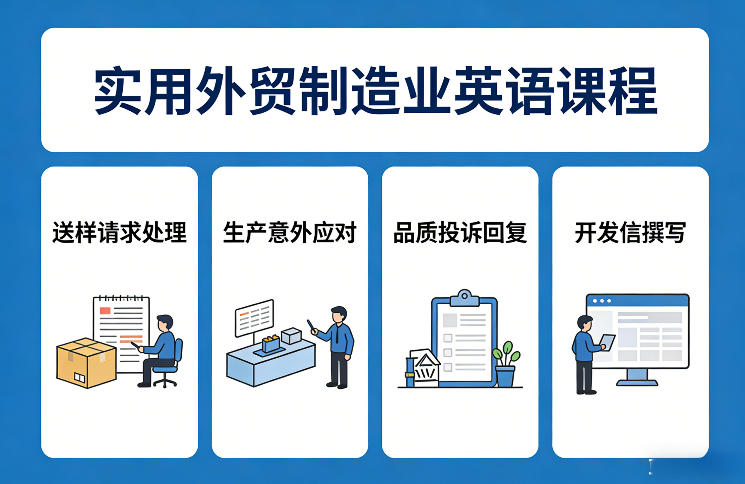 实用外贸制造业英语课程，教你专业处理送样请求、应对生产意外、回复品质投诉、撰写开发信等-淘秘副业