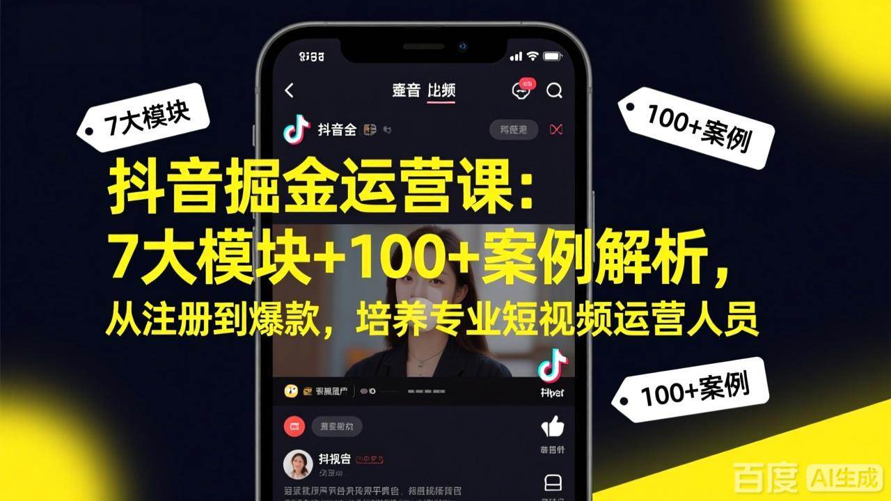 （17573期）抖音掘金运营课：7大模块+100+案例解析，从注册到爆款，培养专业短视频运营人员-淘秘副业