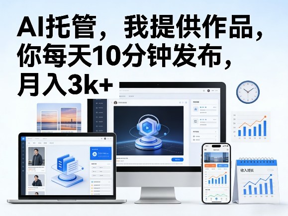 公众号AI托管，我提供作品，你每天10分钟发布，月入3k+【揭秘】-淘秘副业