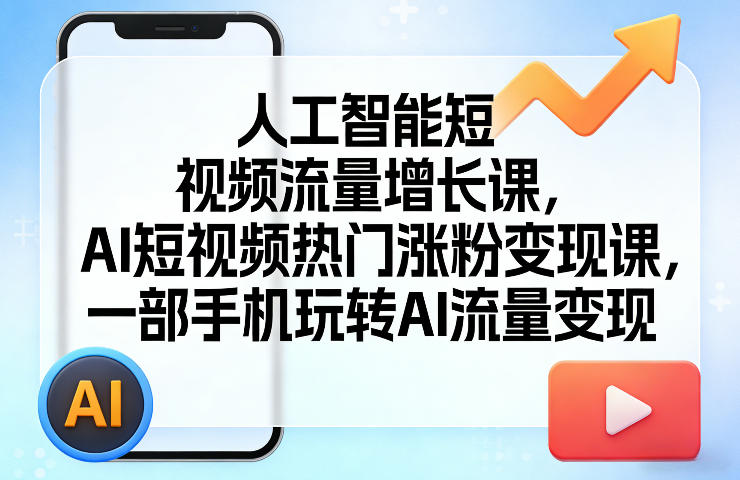 人工智能短视频流量增长课，AI短视频热门涨粉变现课，一部手机玩转AI流量变现-淘秘副业