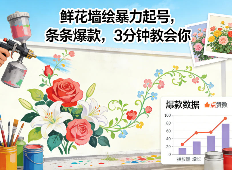 鲜花墙绘暴力起号，条条爆款，3分钟教会你-淘秘副业