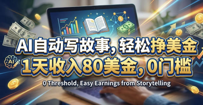 AI自动写故事，轻松挣美刀，1天收入80刀，0门槛-淘秘副业