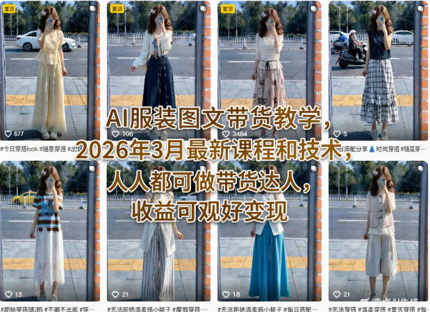 AI服装图文带货教学，2026年3月最新课程和技术，人人都可做带货达人，收益可观好变现-淘秘副业