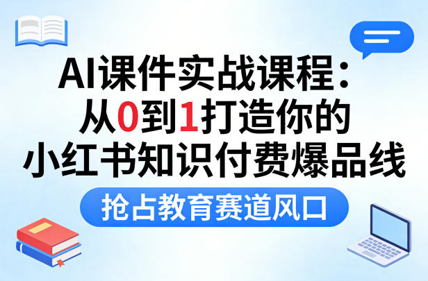 AI课件实战课程，从0到1打造你的小红书知识付费爆品线，抢占教育赛道风口-淘秘副业